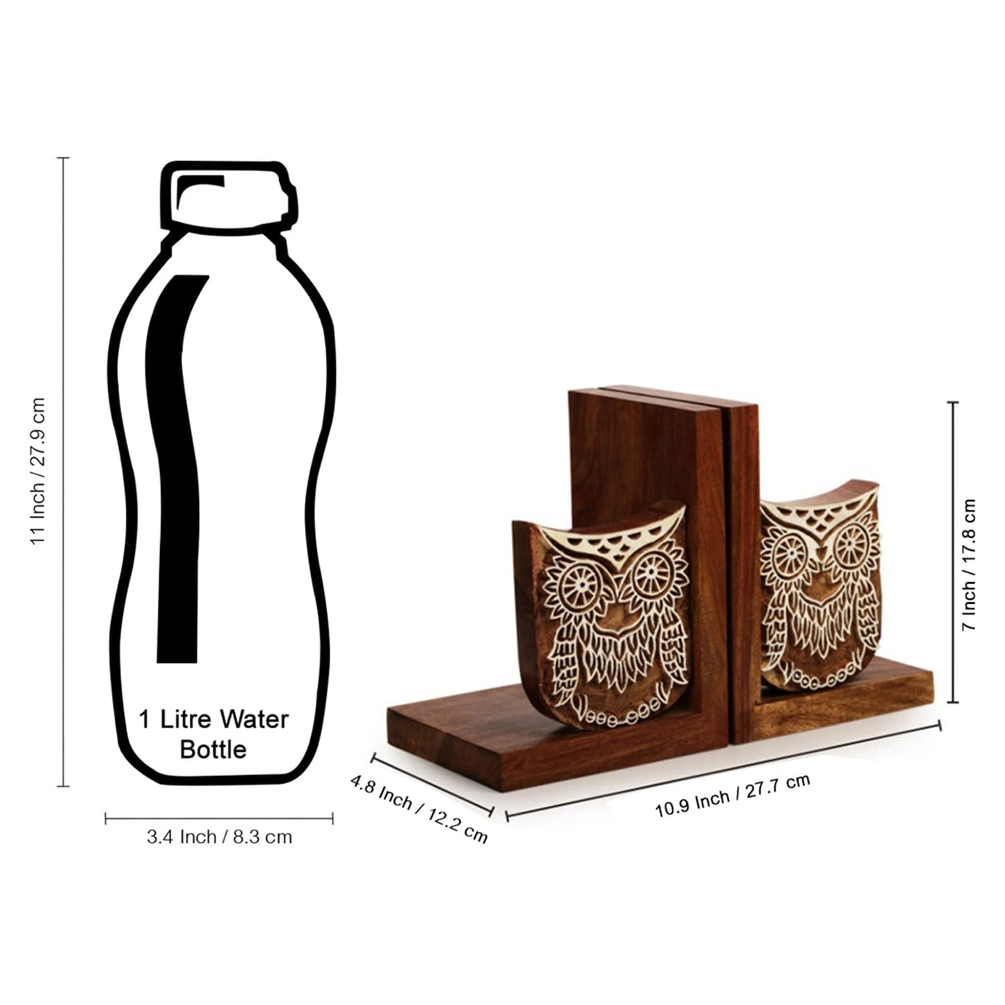 Owl Design Sheesham Wooden Bookends (14 x 12.2 x 17.8 Cms)