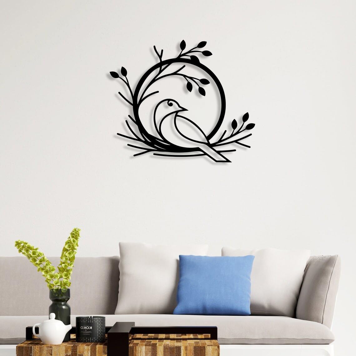 Bird in Nest Metal Wall Art – Elegant Black Finish Home Decor