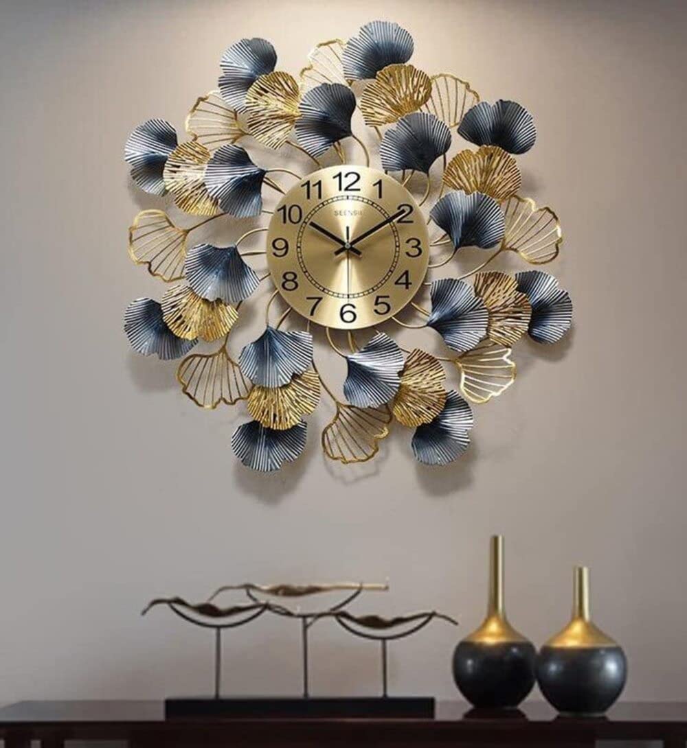 Luxury Metal Ginko Floral Wall Clock- ArtyCraftz.com