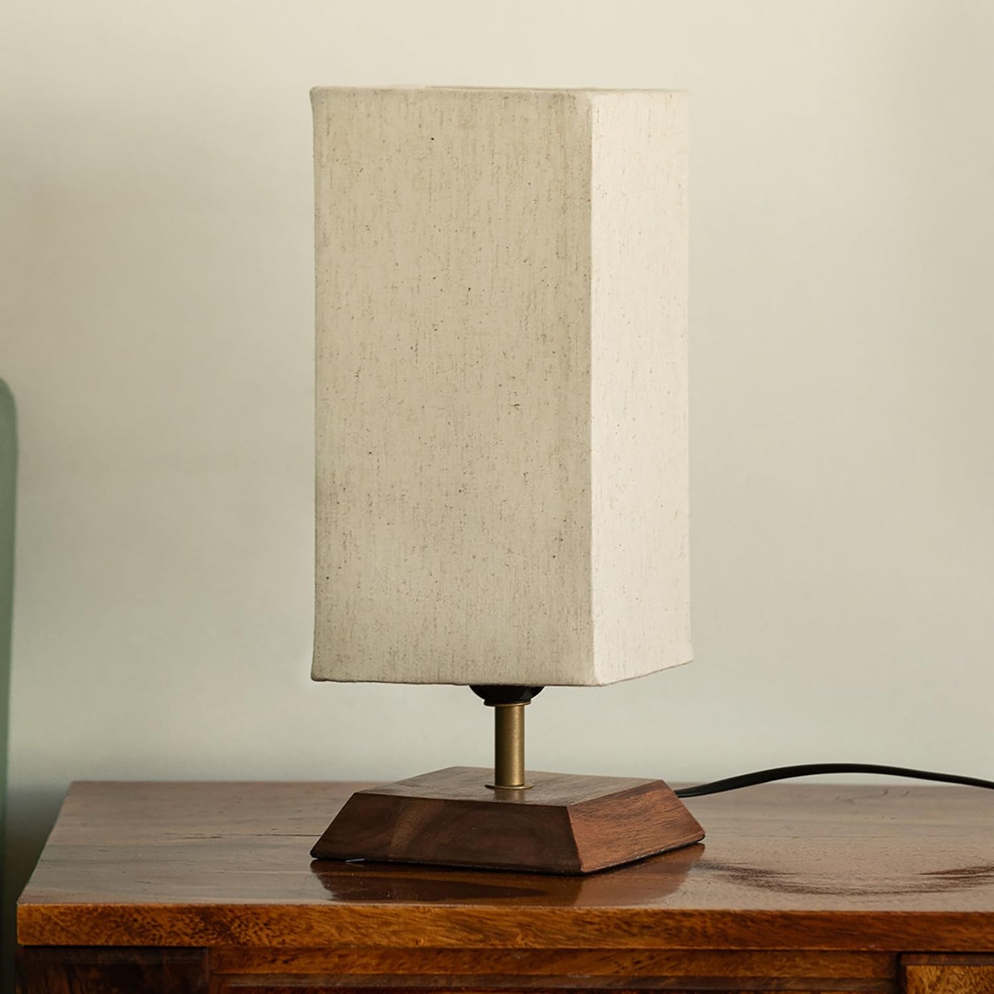 Minimalist Mango Wood Table Lamp with Fabric Shade-ArtyCraftz.com