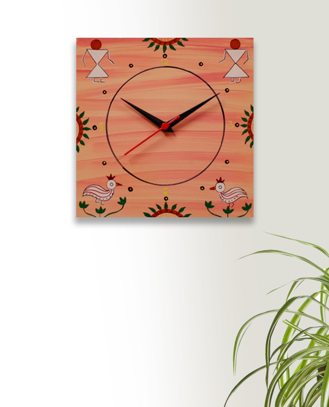 Pink Warli Hand Painted Wall Clock