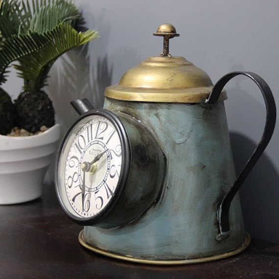 Metal Kettle Design Table Clock Decor