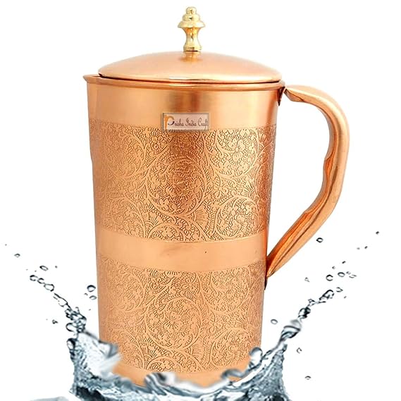 Embossed Design Pure Copper Water Jug Pitcher, Drinkware Set, 1500 ML