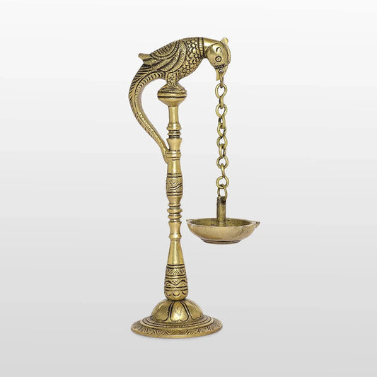 Handcrafted Brass Parrot Diya for Gifting for House Warming, Wedding 2.5*2.5*7.2 Inches