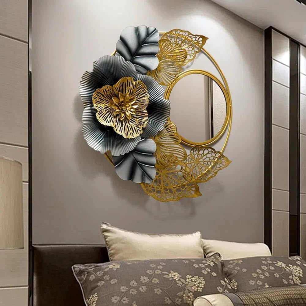 Luxury Floral Metal Wall Mirror with Gold Frame - ArtyCraftz.com