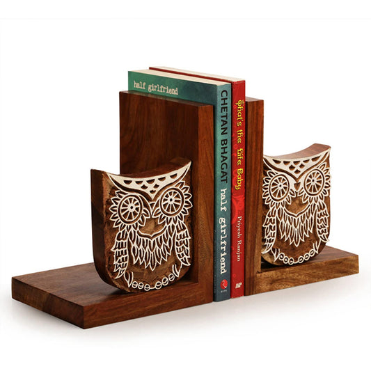 Owl Design Sheesham Wooden Bookends (14 x 12.2 x 17.8 Cms)