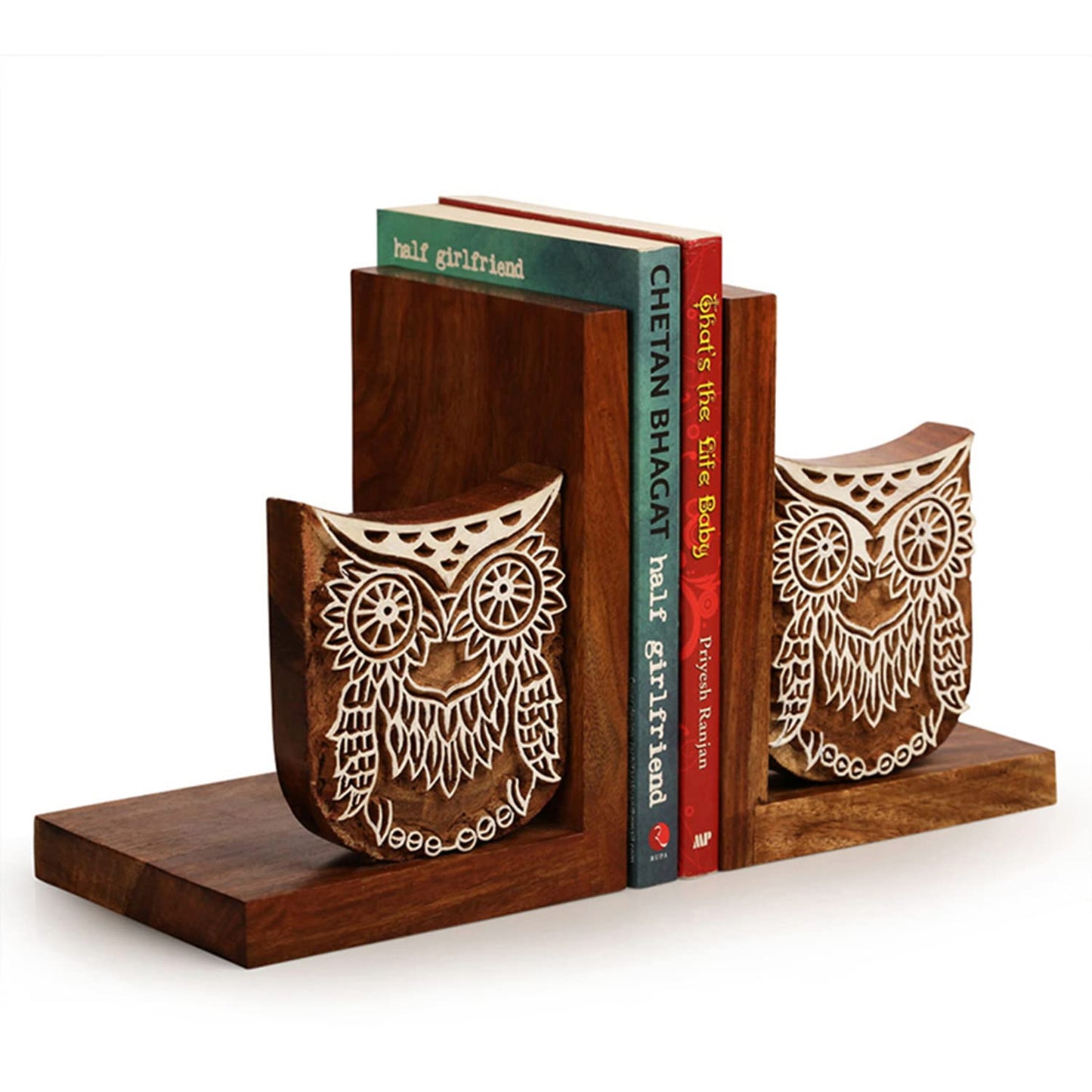 Owl Design Sheesham Wooden Bookends (14 x 12.2 x 17.8 Cms)