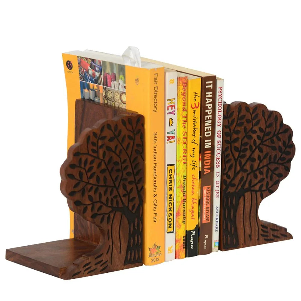 Tree of Life Handcrafted Wooden Bookends for Shelf