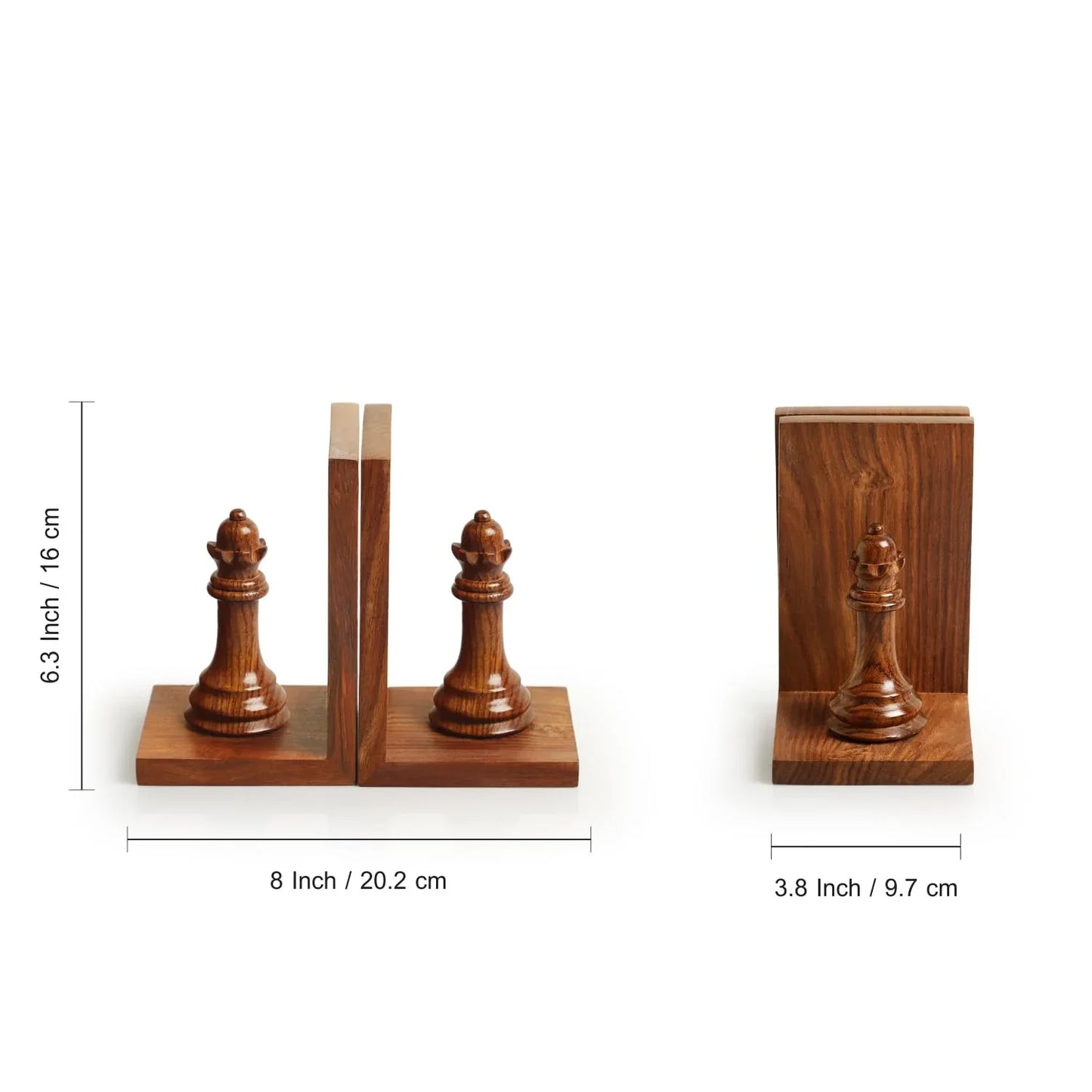'Chess Queen' Sheesham Wooden Bookends (20.3 cm x 9.7 cm x 16.0 cm, Brown)