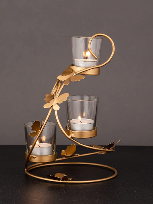 Golden Metal T Light candle Holder with Butterflies