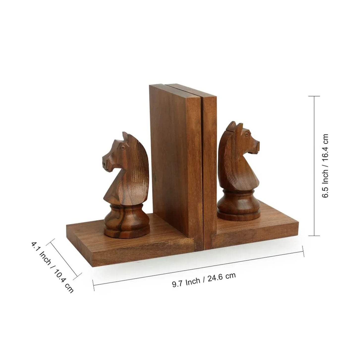 'Chess Horse' Sheesham Wooden Bookends 12.4 cm x 10.4 cm x 16.5 cm, Brown