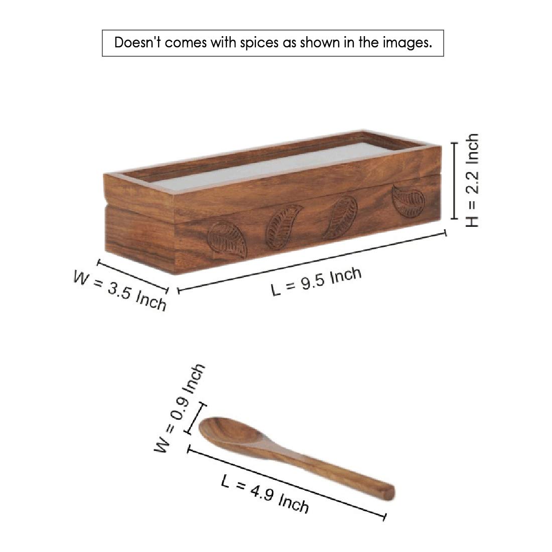Engraved Multi-Utility Cum Spice Box With Container & Spoon In Sheesham Wood