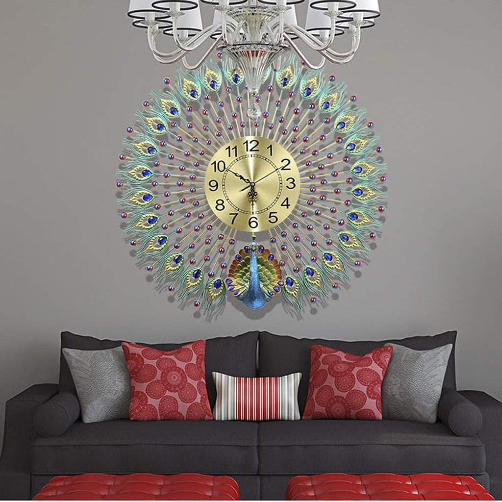 Metal Peacock Gem Stoned Plumage and Balls Wall Clock