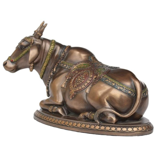 Fengshui Copper Finish Polyresin Sitting Nandi Idol for Home Decorative Showpiece, 12 Inch