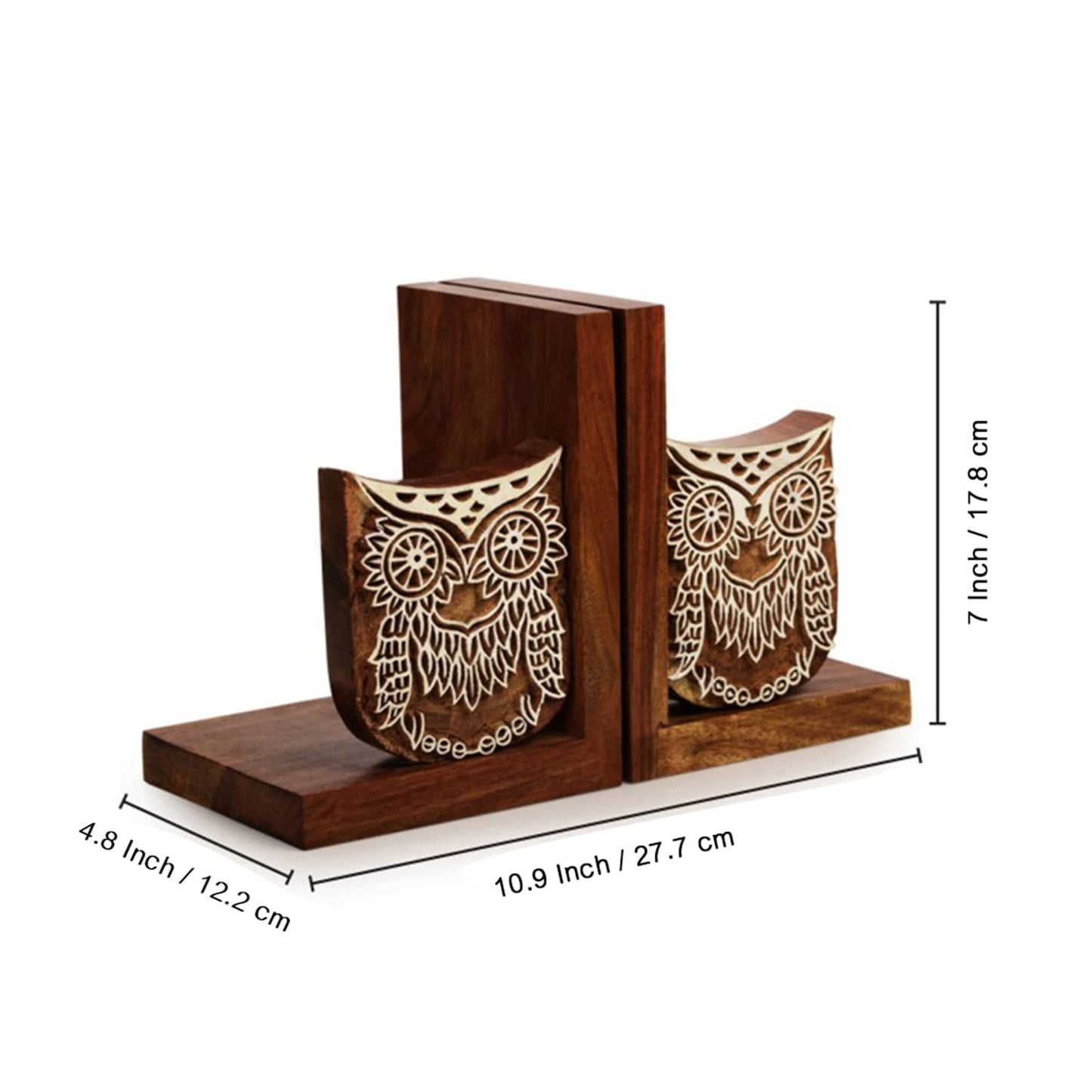 Owl Design Sheesham Wooden Bookends (14 x 12.2 x 17.8 Cms)