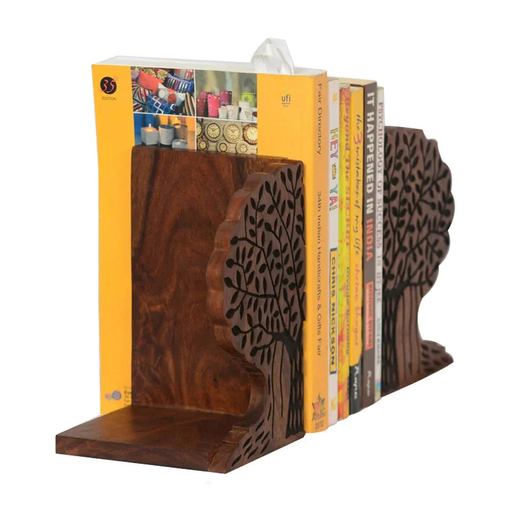 Tree of Life Handcrafted Wooden Bookends for Shelf