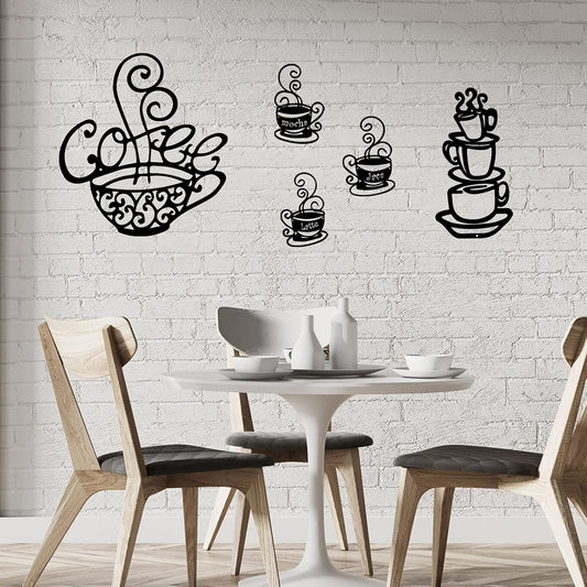 5 Pieces Metal Coffee Cup Wall Decor