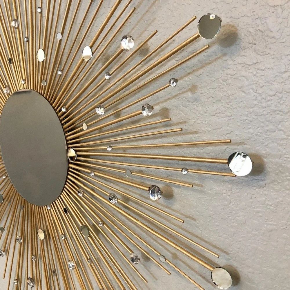 Golden Sunburst Iron Mirror Wall Decor-ArtyCraftz.com