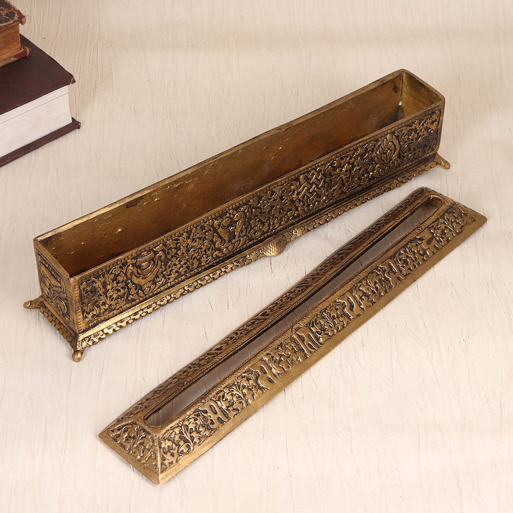 Brass Tissue Holder with Floral Engraving Decorative Tissue Box Cover