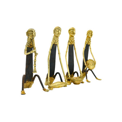 Set of 4 Dhokra Art Tribal Musicians - Golden