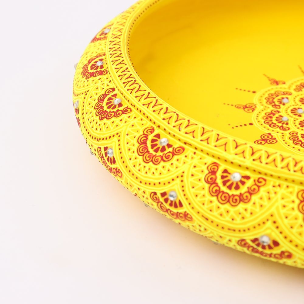 Yellow Terracotta Urli with Golden Floral Motifs