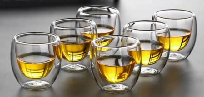 6 Pcs Double Layer Clear Glass Teacups Set, Round Shape - ArtyCraftz.com