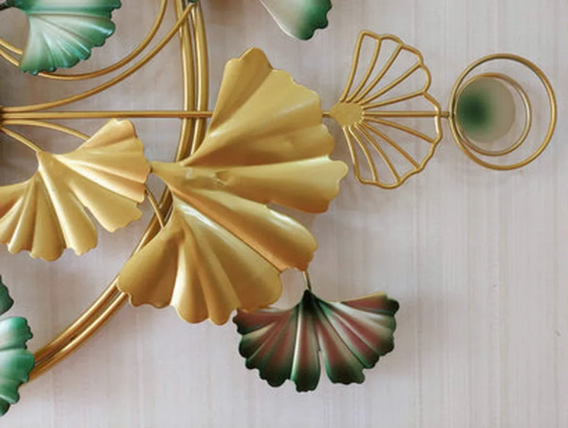 Luxury Floral Metal Wall Clock with Gold & Green Finish-ArtyCraftz.com