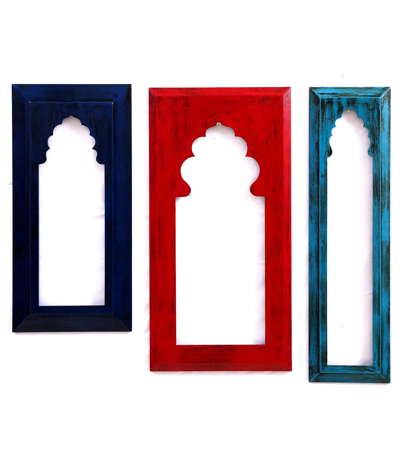 MDF Wall Hanging Set of 3 Carving Jharokha Frame in Multicolour