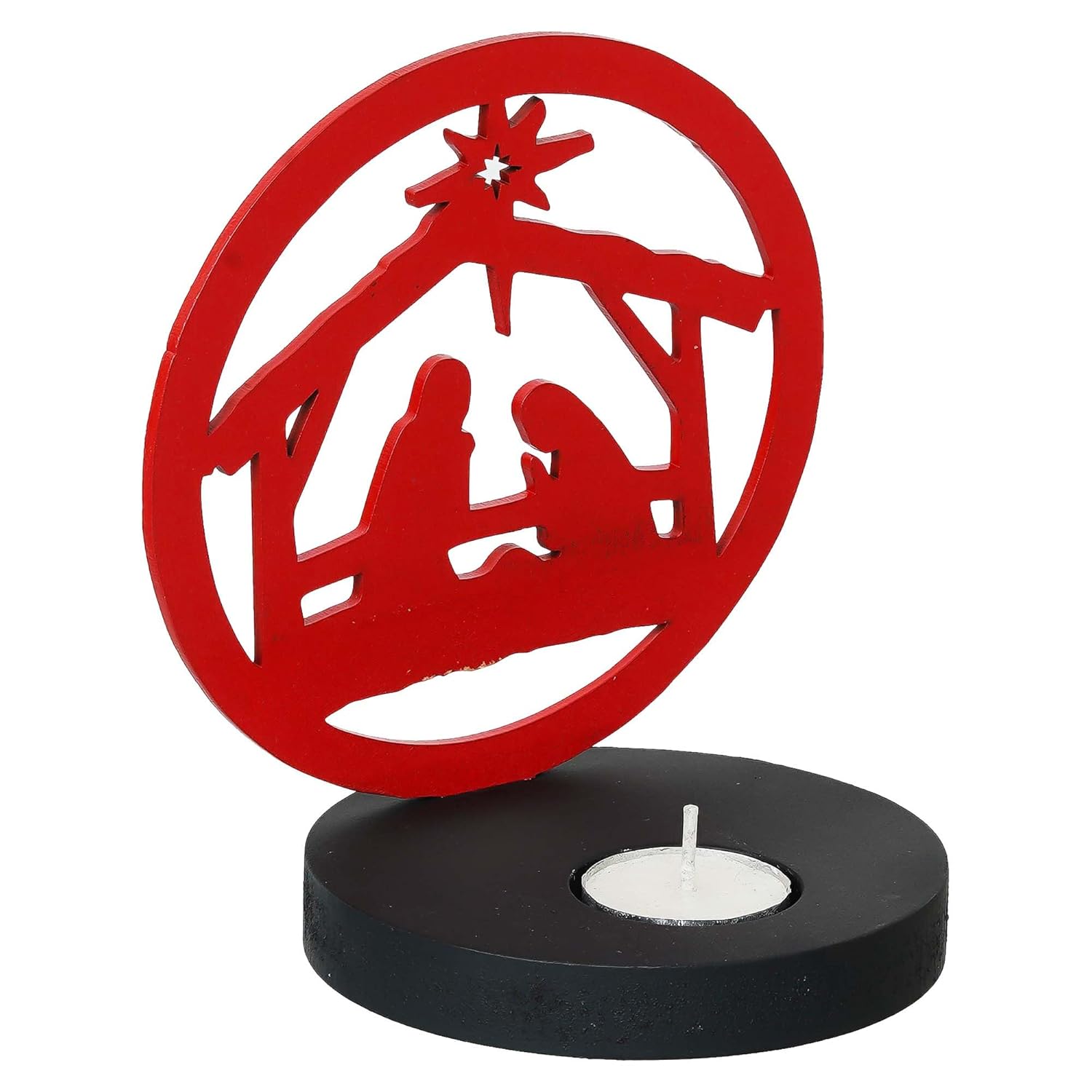 Red nativity scene candle holder