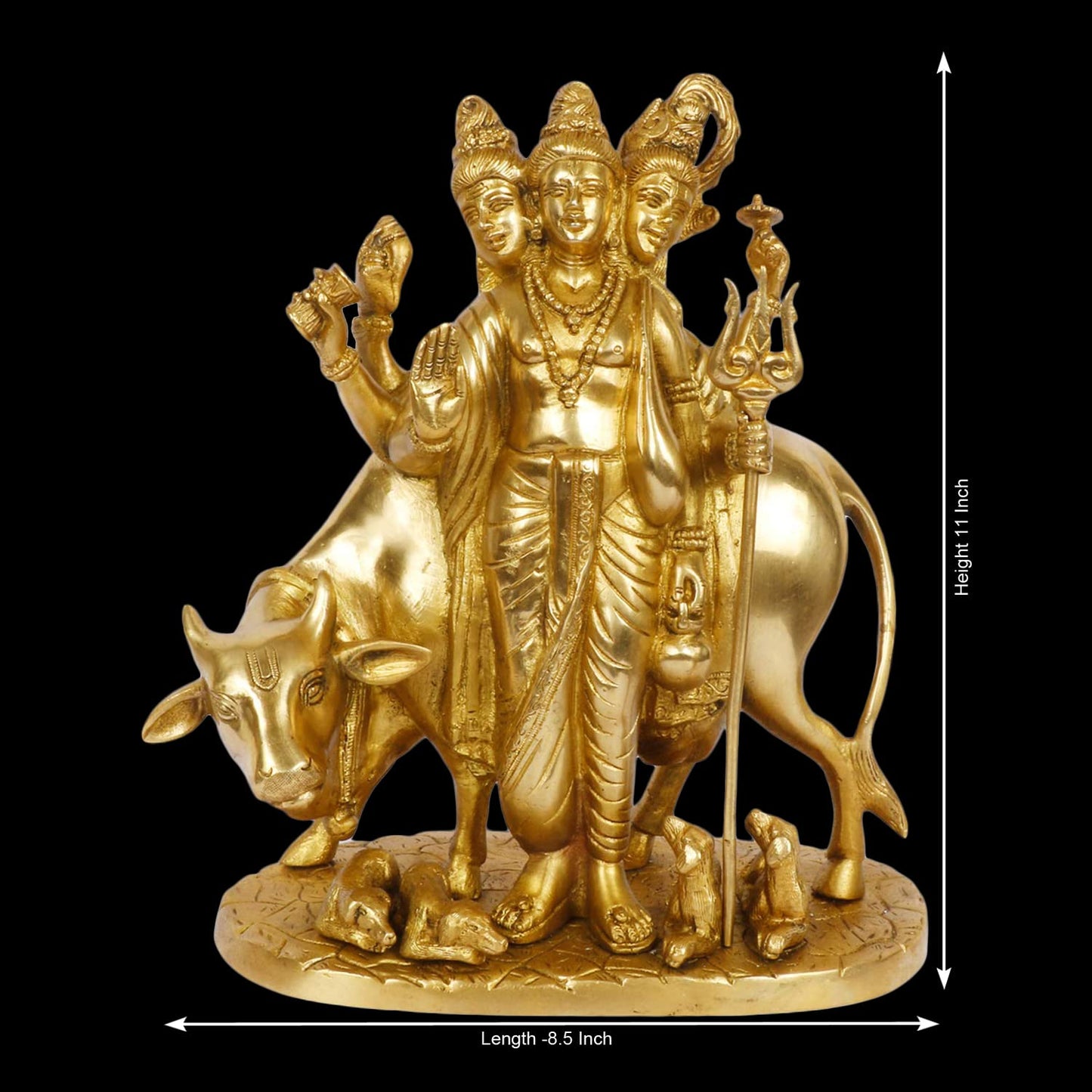 Brass Dattatreya Idol – 8 Inch Divine Statue