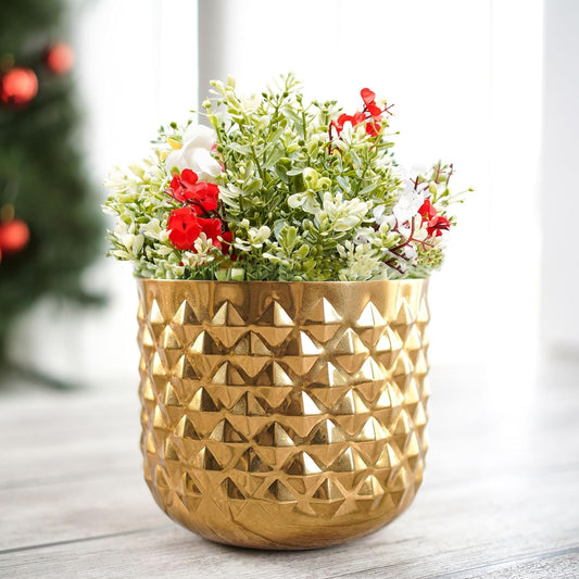 Golden Facet Brass Finish Iron Planter Pot for Home Decor