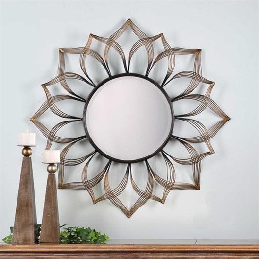 Metal Sunflower Mirror Wall Mounted Hanging (Golden, 35'' x 35'')