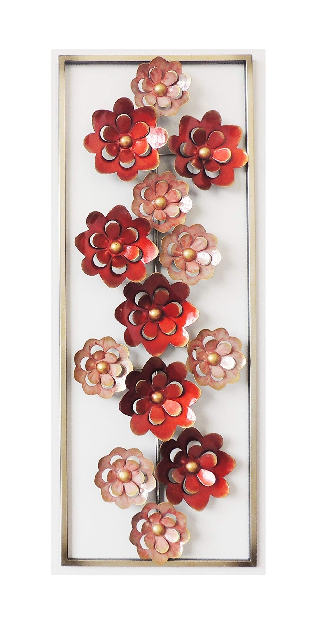 Red and Pink Flowers Metal Wall Decor Frame