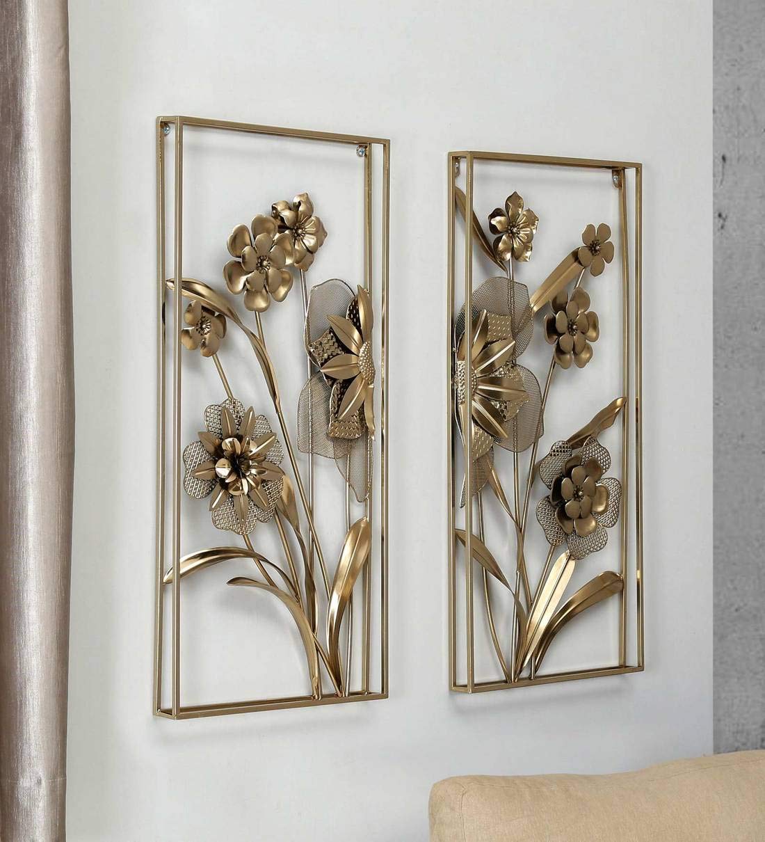 Luxury Golden Metal Floral Wall Art-ArtyCraftz.com