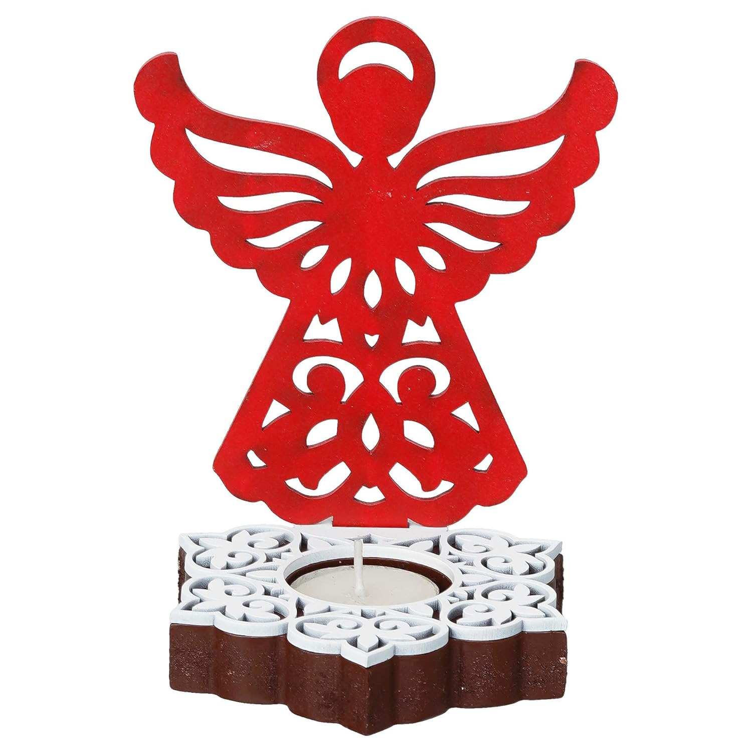 Red angel-shaped candle holder