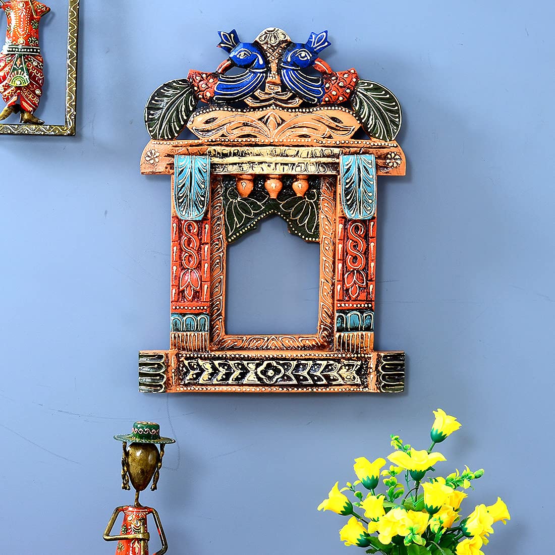 Wood Painted Multicolor Peacock Wall Hanging Jharokha