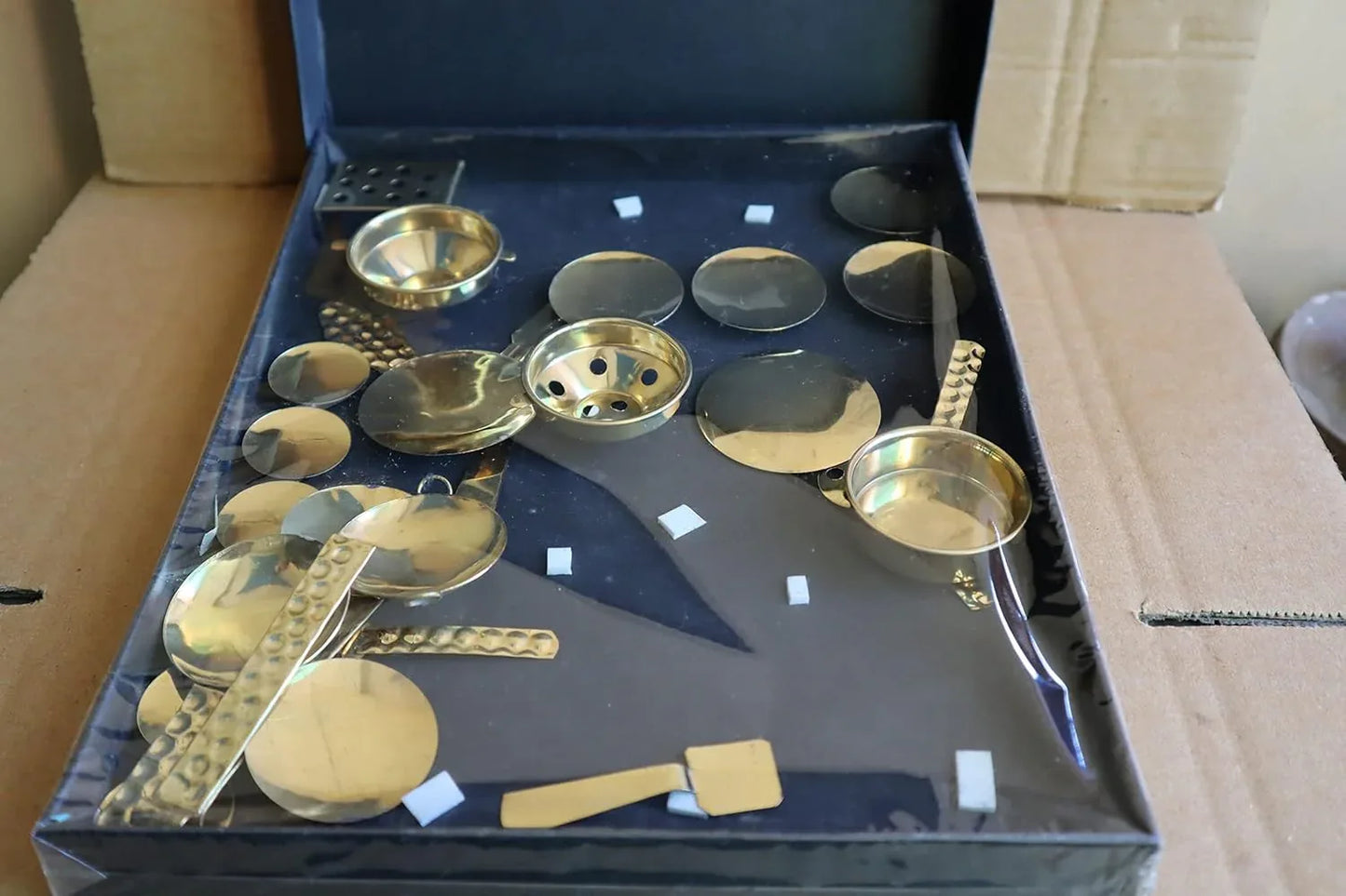 Brass Miniature Kitchen Set with Display Tray 8 Inch Collectible Decor