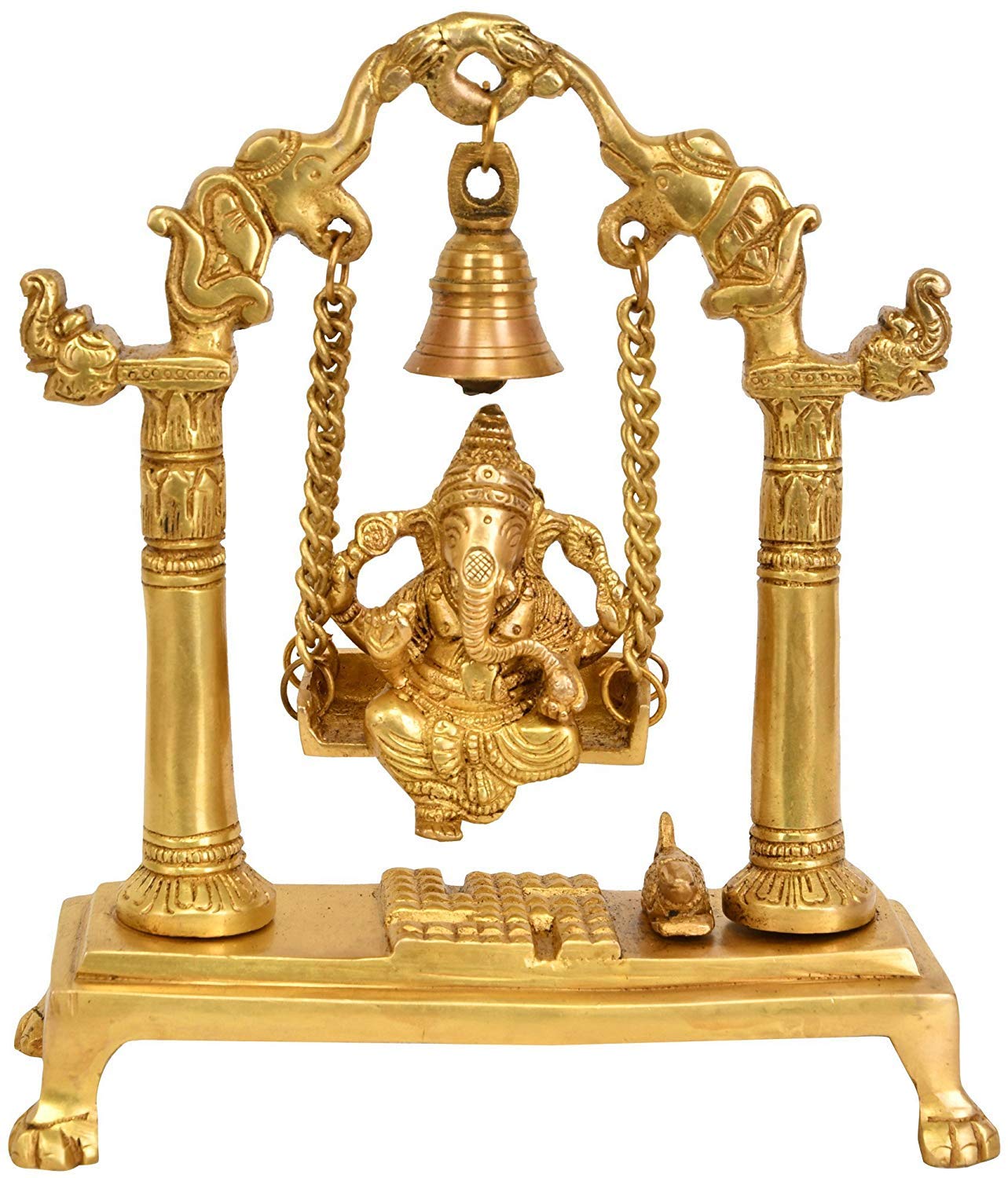 Brass Lord Ganesha on a Swing with Bell