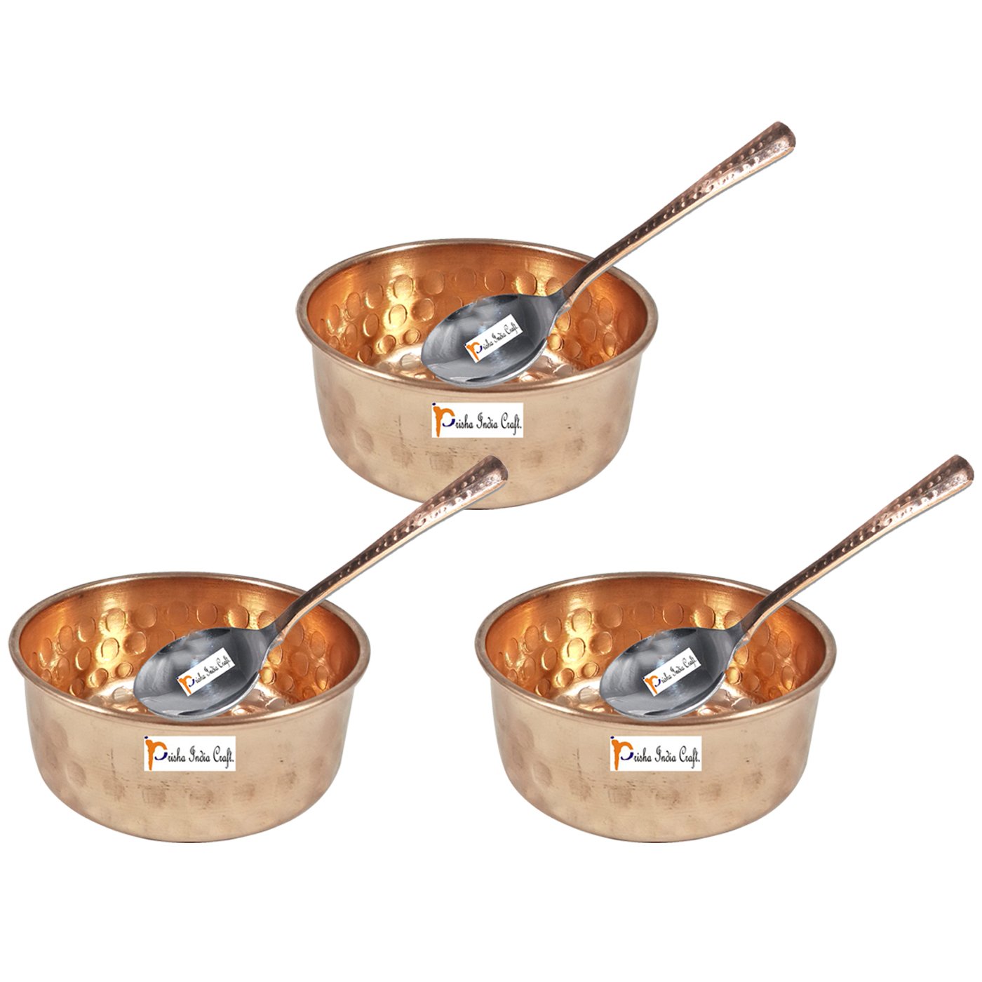 Hammered Design Pure Copper Serving Bowl with Spoon Set