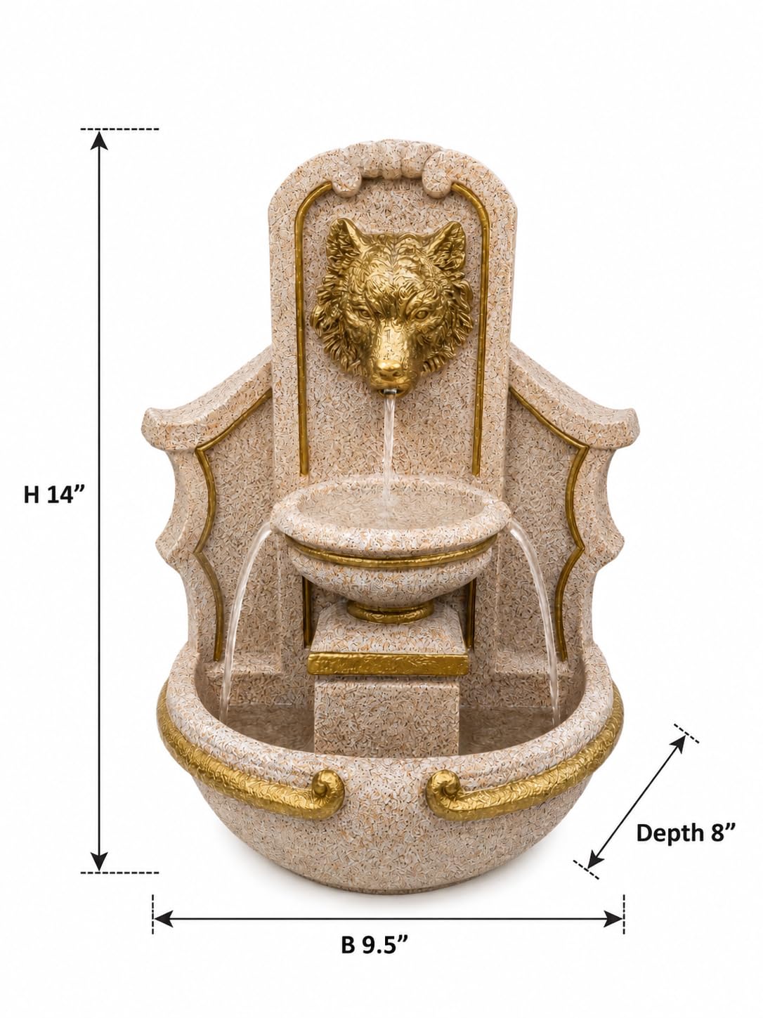 Majestic Golden Wolf Head Resin Tabletop and Wall Mount Water Fountain-artycraftz.com