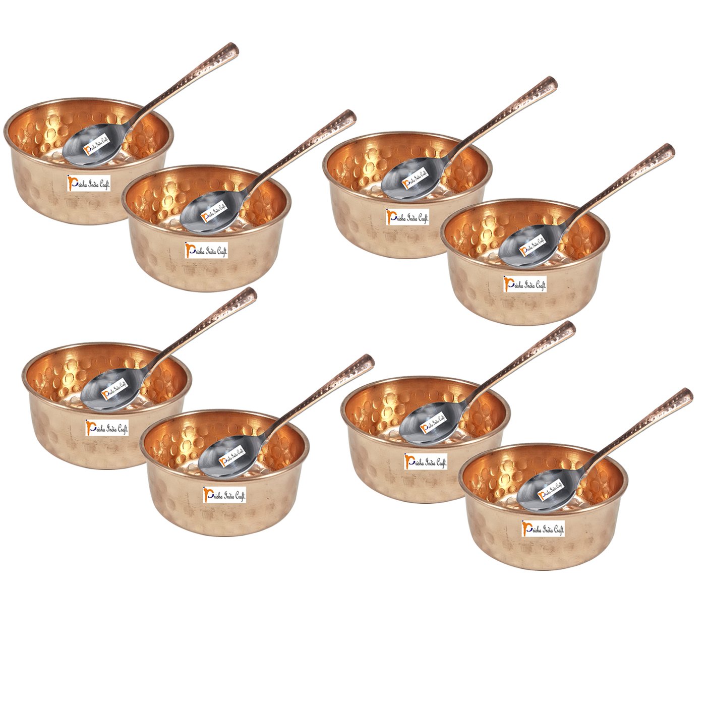 Hammered Design Pure Copper Serving Bowl with Spoon Set