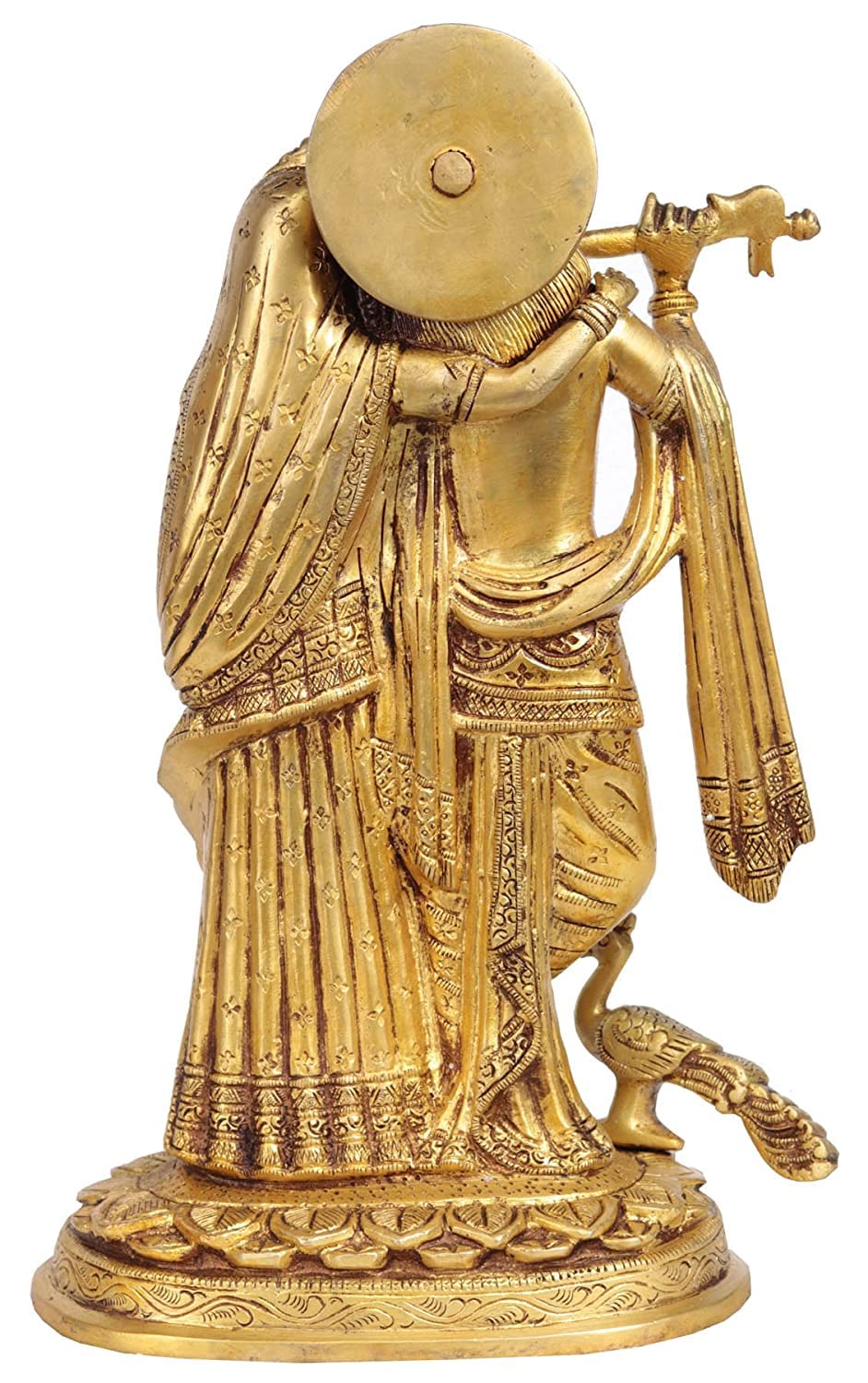 Brass Radha Krishna Idol with Flute 12 Inches-ArtyCraftz.com