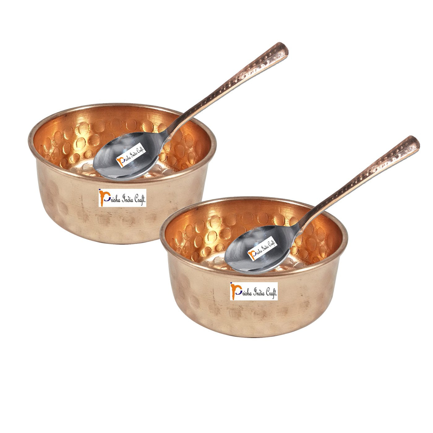 Hammered Design Pure Copper Serving Bowl with Spoon Set