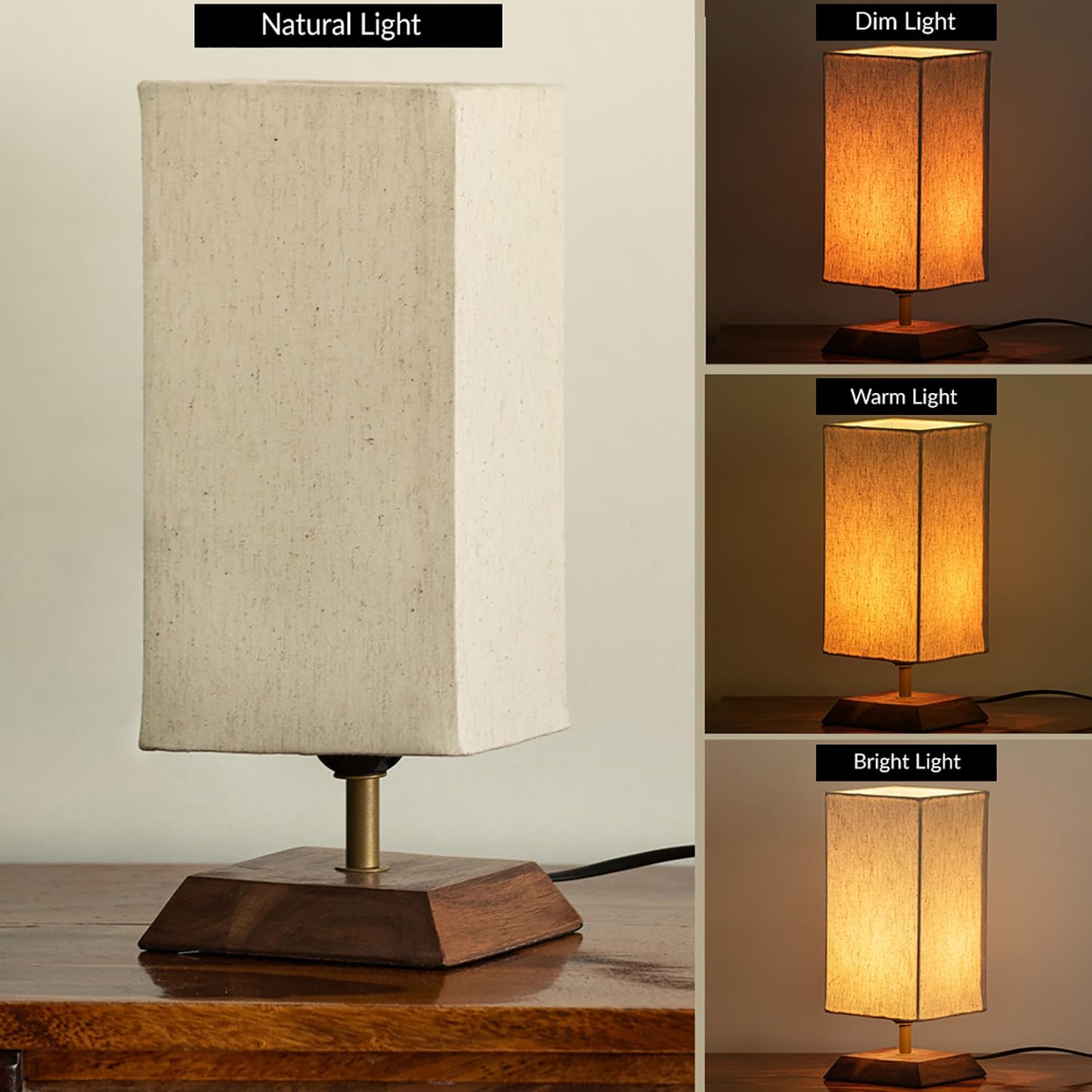 Minimalist Mango Wood Table Lamp with Fabric Shade-ArtyCraftz.com