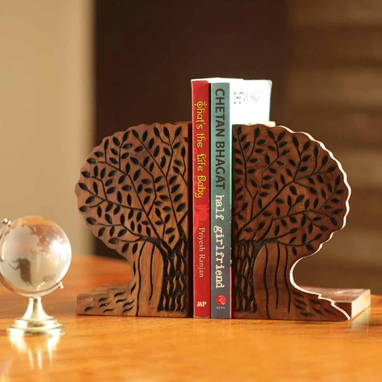 Tree of Life Handcrafted Wooden Bookends for Shelf