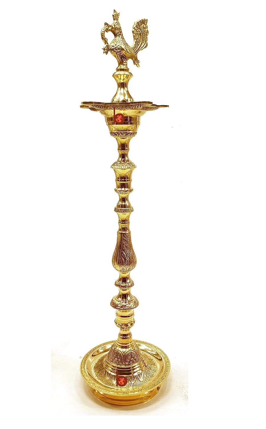 Traditional South Indian 27 Inch Brass Peacock Kuthu Vilakku