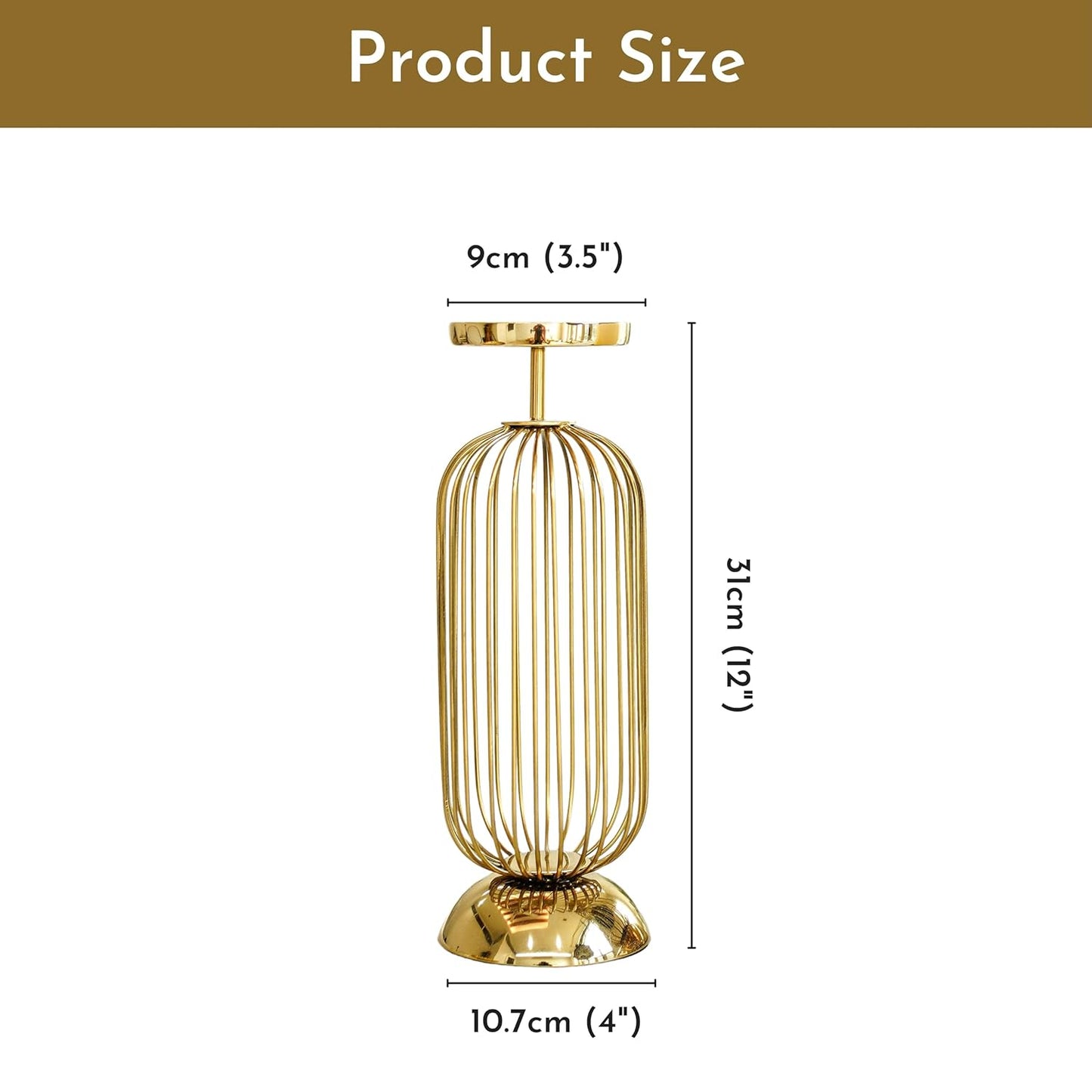 Decorative Metal Pillar Candle Holder Stand with Gold Finish