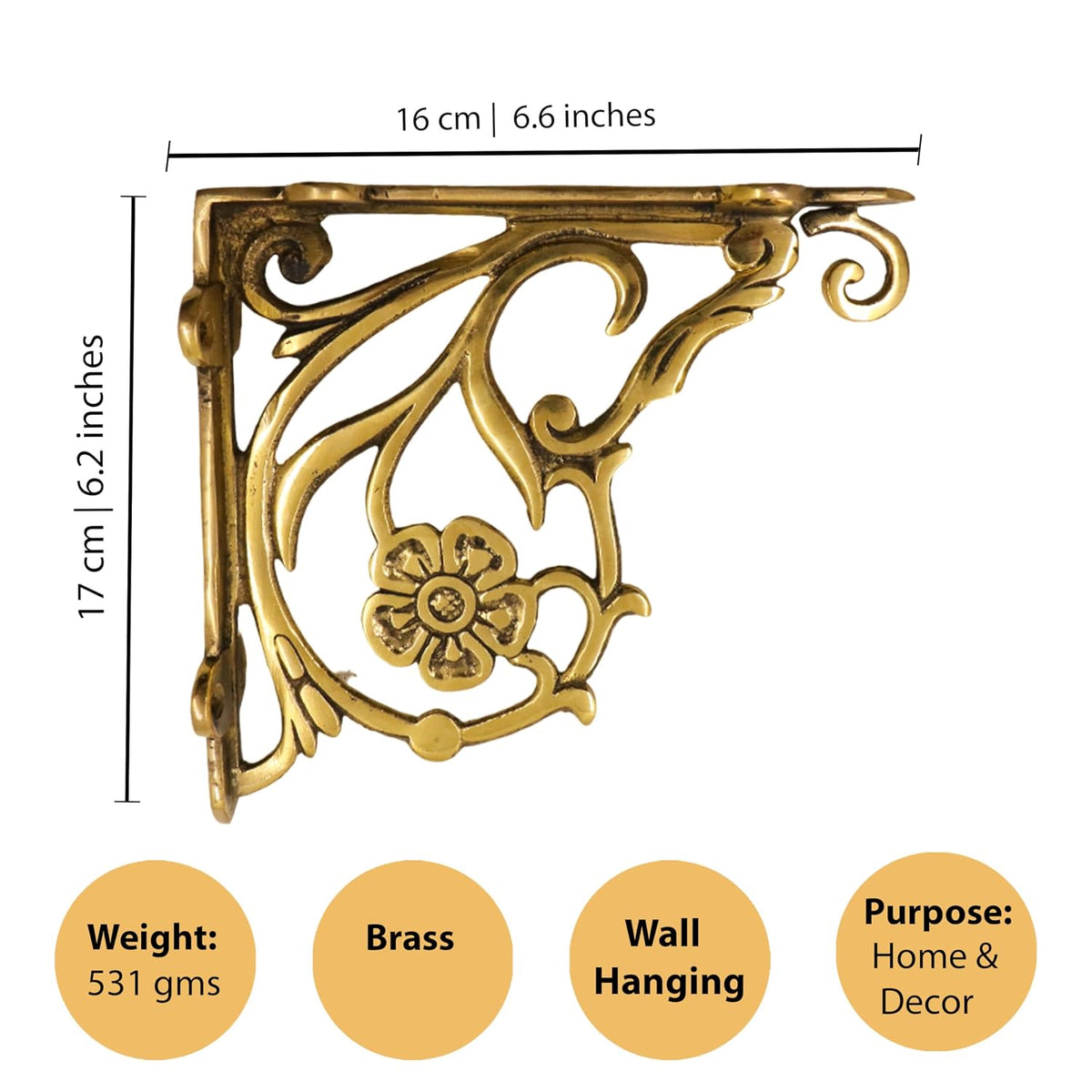 Brass Floral Corner Wall Bracket