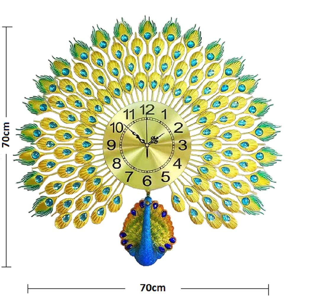 Metal Peacock With Gem Stones Plumage Wall Clock