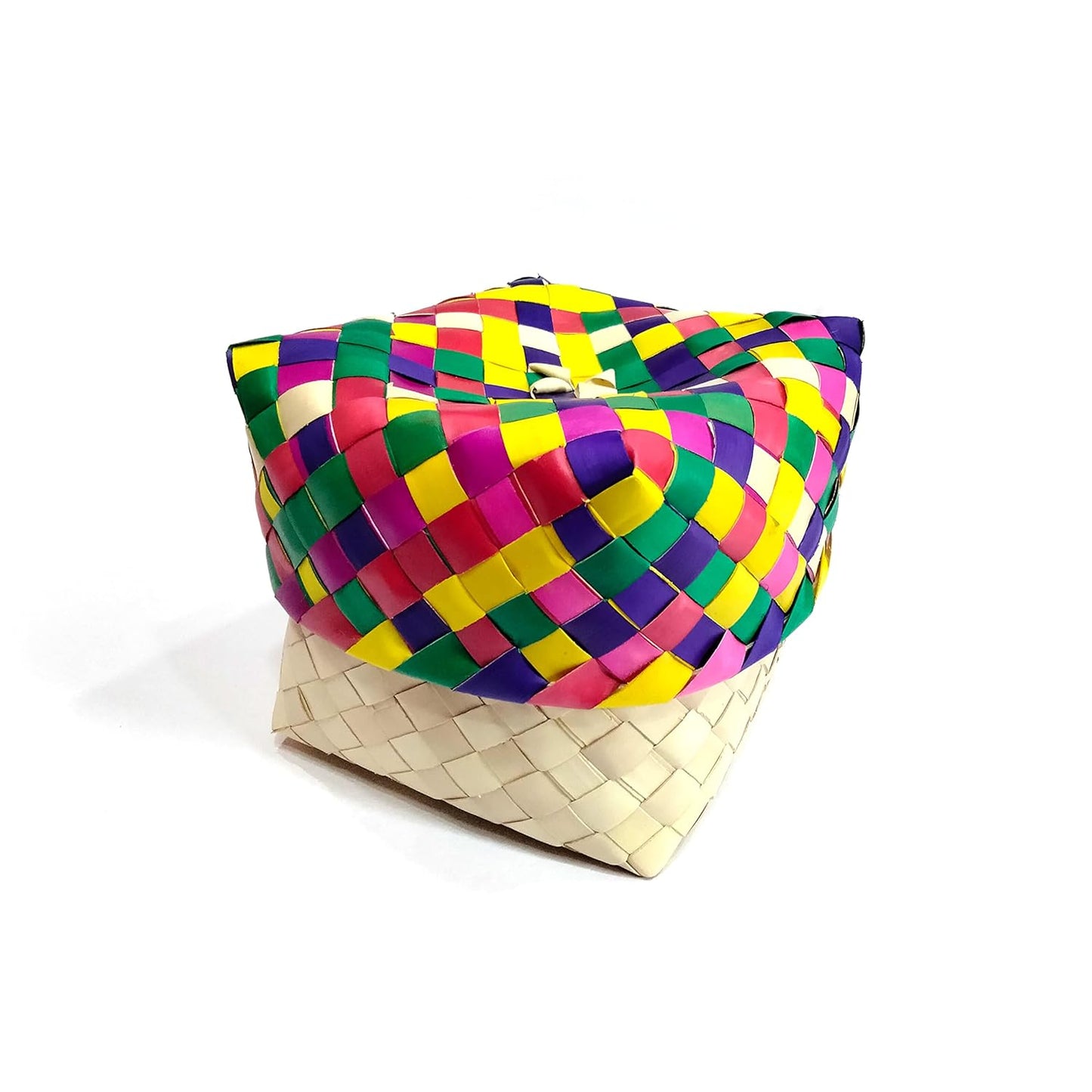 Palm Leaf Cube Box with MultiColor lid